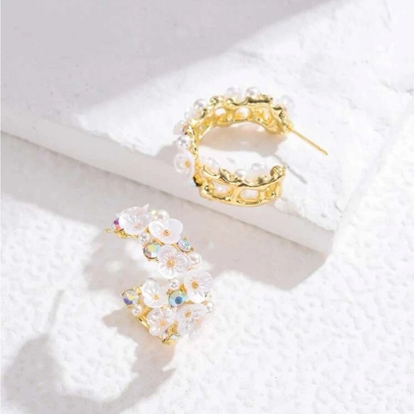 Floral Embellished Hoop Earrings - Picture 8 of 10